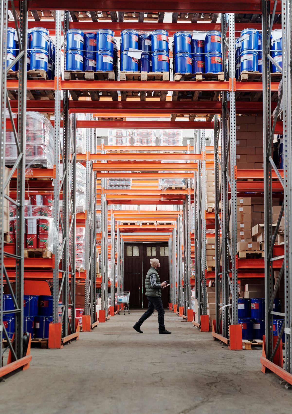 A small distribution warehouse mid-operation